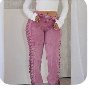 Pink Lace-Up Jeans